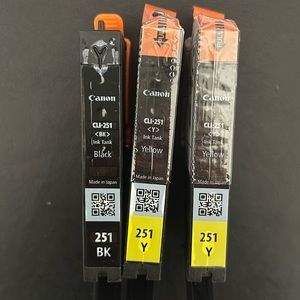 3 NEW ink cartridges for Canon printers no box- 1 black + 2 yellow